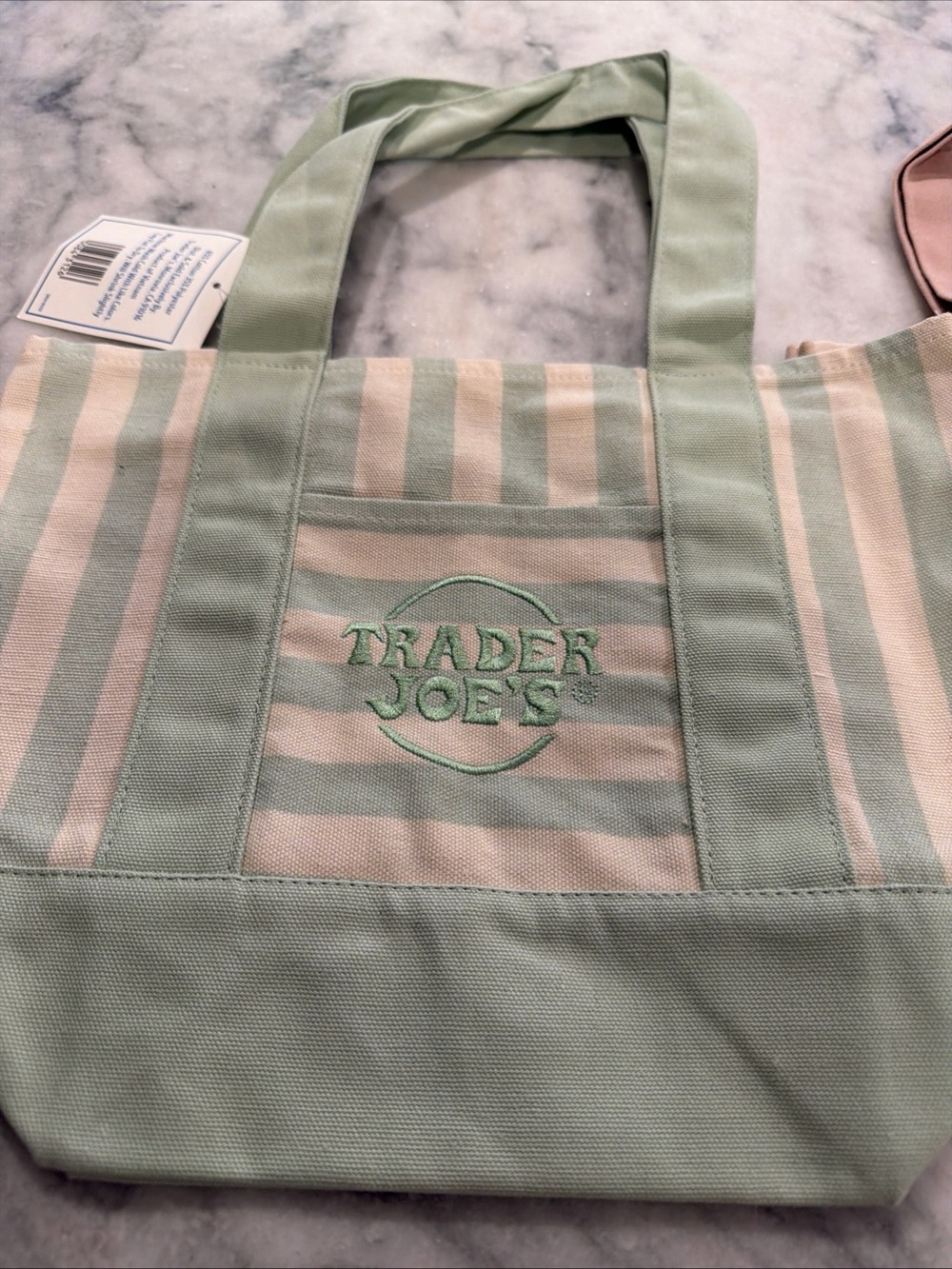 Trader Joe's Striped Mini Canvas Tote Bag - summer 2026 green
